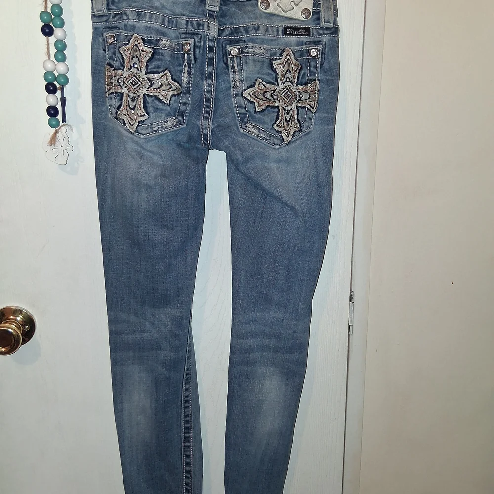 Miss Me Light Blue Skinny Jeans with Embellished Pockets - Picture 2 of 4